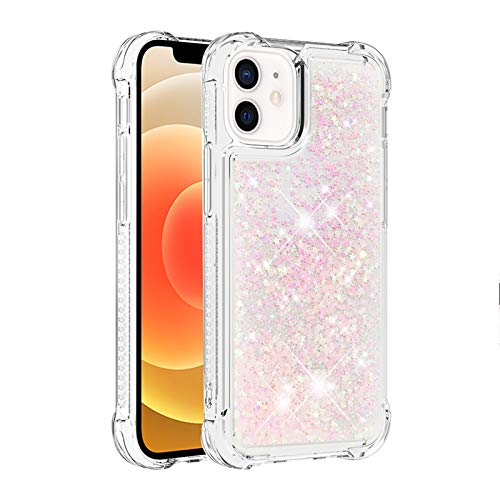 KBIKO-zxl Kompatibel mit iPhone 12 Glitzer Hülle,Mädchen Glitzern Handyhülle,Paillette Flüssigkeit Clear Silikon Schutzhülle für iPhone 12.Silver Pink YBL von KBIKO-zxl