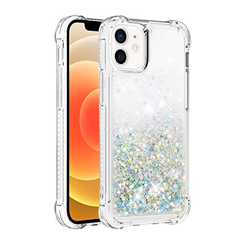 KBIKO-zxl Kompatibel mit iPhone 12 Hülle, [Silver Back] Mädchen Glitzern Handyhülle Hülle mit Ringständer, Cover Silikon Flüssigkeit Clear Schutzhülle für iPhone 12.Silver1 YBL von KBIKO-zxl