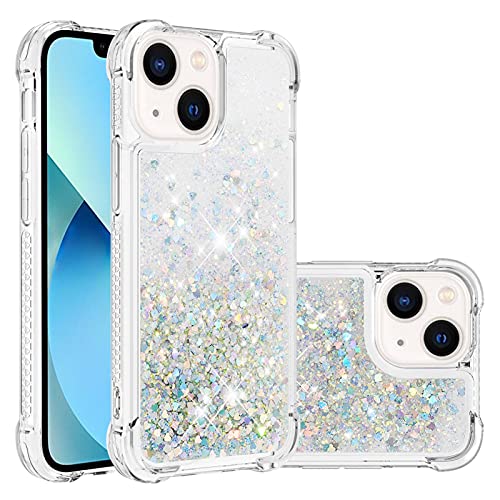 KBIKO-zxl Kompatibel mit iPhone 13 Mini Hülle, [Silver Back] Mädchen Glitzern Handyhülle Hülle mit Ringständer, Cover Silikon Flüssigkeit Clear Schutzhülle für iPhone 13 Mini.Silver1 YBL von CHICHL