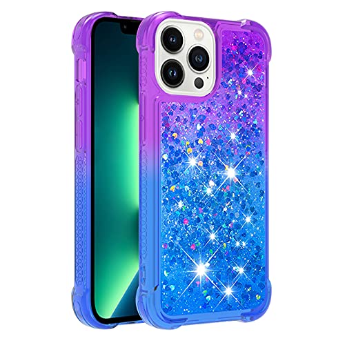 KBIKO-zxl Kompatibel mit iPhone 13 Pro Glitzer Leicht Hülle, Handyhülle Flexibel TPU Silikon Cover Erhöhte Kanten Flüssigkeit Treibsand Schutzhülle für iPhone 13 Pro.Purple Blue YBJ von KBIKO-zxl