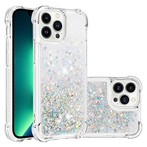 KBIKO-zxl Kompatibel mit iPhone 13 Pro Max Hülle, [Silver Back] Mädchen Glitzern Handyhülle Hülle mit Ringständer, Cover Silikon Flüssigkeit Schutzhülle für iPhone 13 Pro Max.Silver1 YBL von KBIKO-zxl