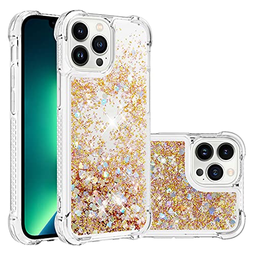 KBIKO-zxl Kompatibel mit iPhone 14 Pro Glitzer Handyhülle, Hülle Flüssig Treibsand Mädchen Frauen Glitter Quicksand Weich TPU Bumper Silikon Schutzhülle für iPhone 14 Pro.Golden YBL von KBIKO-zxl