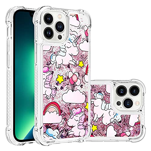KBIKO-zxl Kompatibel mit iPhone 14 Pro Glitzer Hülle, Mädchen Glitzern Handyhülle, Paillette Flüssigkeit Flexibel Silikon Schutzhülle für iPhone 14 Pro Einhorn YB von KBIKO-zxl