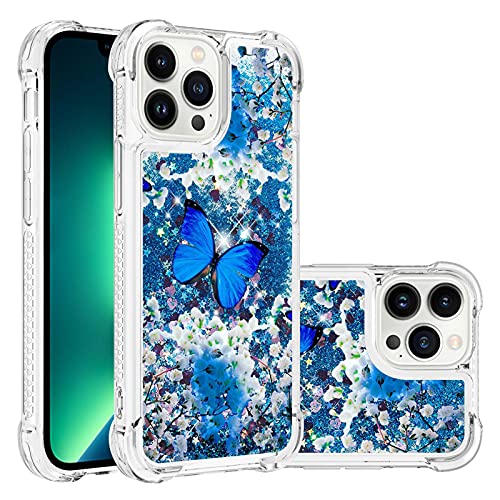 KBIKO-zxl Kompatibel mit iPhone 14 Pro Max Glitzer Hülle, Mädchen Glitzern Handyhülle, Paillette Leicht Flexibel Clear Silikon Schutzhülle für iPhone 14 Pro Max Blue Butterfly YB von KBIKO-zxl