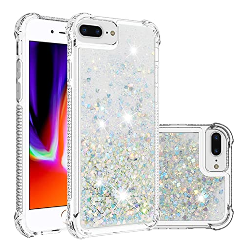 KBIKO-zxl Kompatibel mit iPhone 6 Plus Hülle, [Silver Back] Mädchen Glitzern Hülle mit Ringständer, Leicht Cover Silikon Anti-Fingerabdruck Schutzhülle für iPhone 8 Plus.Silver YBL von KBIKO-zxl