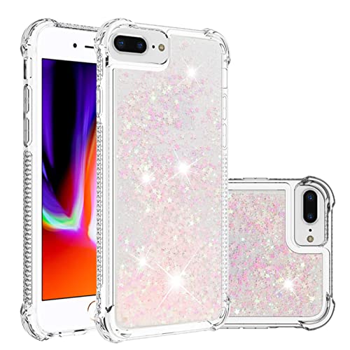 KBIKO-zxl Kompatibel mit iPhone 8 Plus Glitzer Hülle, Mädchen Glitzern Handyhülle,Paillette Flüssigkeit Clear Silikon Handyhülle Schutzhülle für iPhone 7 Plus / 8 Plus.Silver Pink YBL von KBIKO-zxl