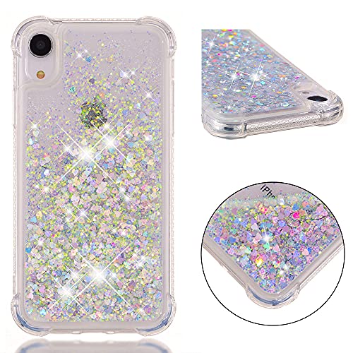 KBIKO-zxl Kompatibel mit iPhone XR Hülle, [Silver Back] Mädchen Glitzern Handyhülle Hülle mit Ringständer, Cover Silikon Flüssigkeit Clear Schutzhülle für iPhone XR 6.1 Zoll.Silver1 YBL von KBIKO-zxl