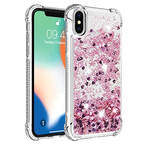 KBIKO-zxl Kompatibel mit iPhone XS Glitzer Hülle,Mädchen Glitzern Handyhülle,Paillette Flüssigkeit Clear Silikon Schutzhülle für iPhone X/iPhone XS.Rose Gold YBL von KBIKO-zxl