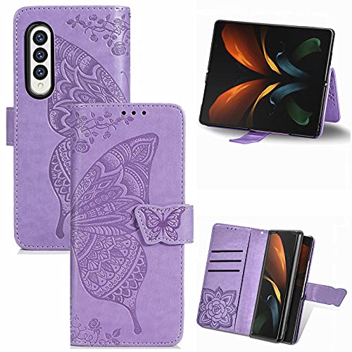 KBIKO-zxl QIWEIQIN Handyhülle für Samsung Galaxy Z Fold 4, Geprägt Flip Brieftasche Samsung Galaxy Z Fold 4 Hülle Magnetic Schutzhülle Kompatibel mit Samsung Galaxy Z Fold 4 Light Purple SDH von KBIKO-zxl