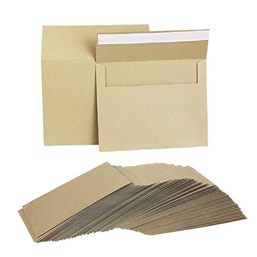 KBNIAN 100 Stück Briefumschläge A7 Kraftpapier Umschläge Braun Selbstklebende Umschläge Einladungsumschläge für Hochzeit Weihnachten Valentinstag Geschenkkarten (5.25 * 7.25 Zoll) von KBNIAN