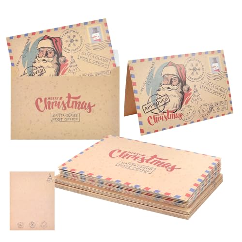 KBNIAN 16 Stück Weihnachtskarten mit Umschlägen Einfache Retro-Weihnachtspostkarten Christmas Cards Weihnachtsumschlag mit Klappkarte Weihnachtsgrußkarte dienen der Übermittlung von Wünschen von KBNIAN