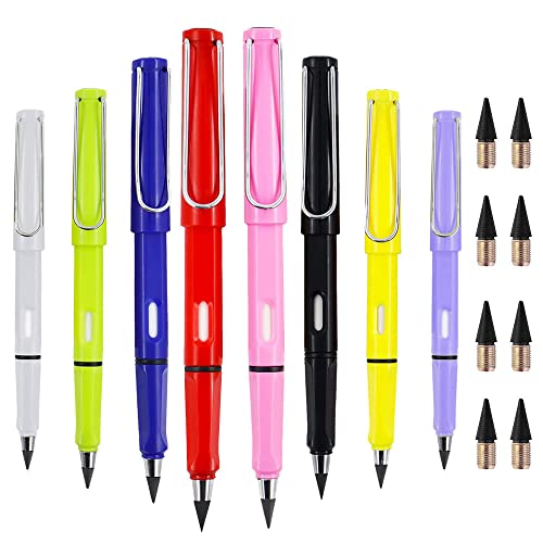 KBNIAN 8 Stück Tintenlose Bleistifte Ewiger Bleistifte Leicht abwischbarer Bleistifte Unbegrenztes Schreiben Eternal Pencil mit 8 Stück Ersatzspitzen von KBNIAN