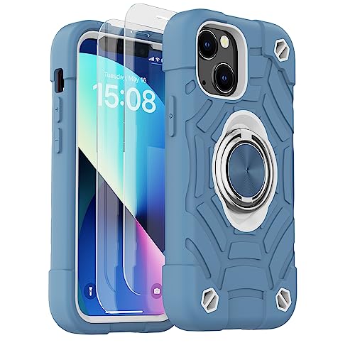 KCJ Kompatibel mit iPhone 14 Hülle & iPhone 13 Hülle mit [2 x Displayschutzfolie + 1 x Kameraobjektivschutz] Fallschutz in Militärqualität für iPhone 14/iPhone 13 6,1 Zoll, Blau von KCJ