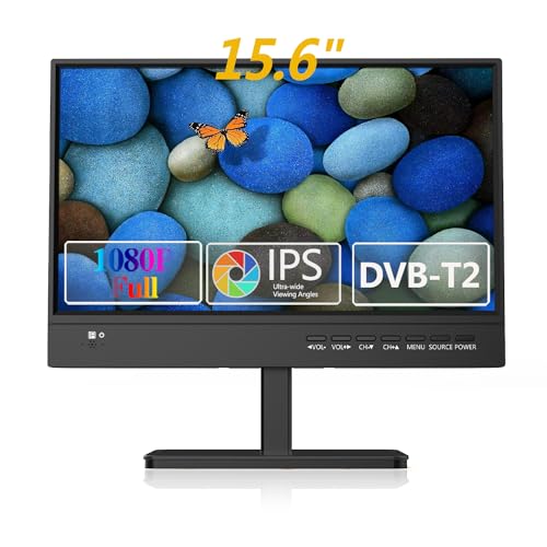 KCR 15,6-Zoll IPS 1080P Freeview Kabel TV,HDTV DVB-T2 Tuner,AV Eingang,HDMI/VGA PC Monitor,USB Slot,Fernbedienung,Auto (12 Volt) oder Netzstrom von KCR