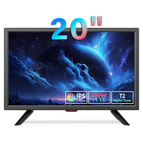 KCR 20 Zoll Freeview LED-Fernseher, integrierter digitaler DVB-T2 TV-Tuner, AV-Eingang, HDMI/VGA-Eingang, USB-Steckplatz, Fernbedienung, Auto (12 Volt) und Netzadapter von KCR