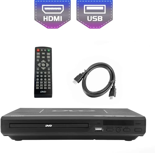 KCR DVD-Player für TV, DVD/CD / MP3 mit USB-Anschluss, HDMI- und AV-Ausgang (HDMI- und AV-Kabel enthalten), Fernbedienung, Region Free von KCR