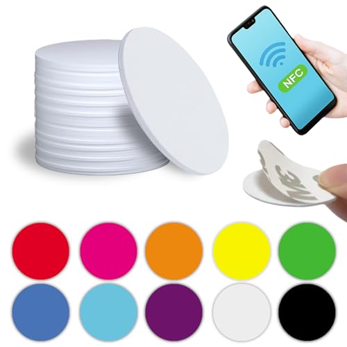 NFC Tag Sticker 30 mm 20 Stück mit Klebepunkte Bunt - NTAG215 540 Byte | NFC Karten mit Selbstklebend Aufkleber - kompatibel mit iPhone Kurzbefehle iOS App | Android Apps | Homekit Switch Amiibo NFC Tag Sticker 30 mm 20 Stück mit Klebepunkte Bunt - NTAG215 540 Byte | NFC Karten mit Selbstklebend Aufkleber - kompatibel mit iPhone Kurzbefehle iOS App | Android Apps | Homekit Switch Amiibo von KCatsy