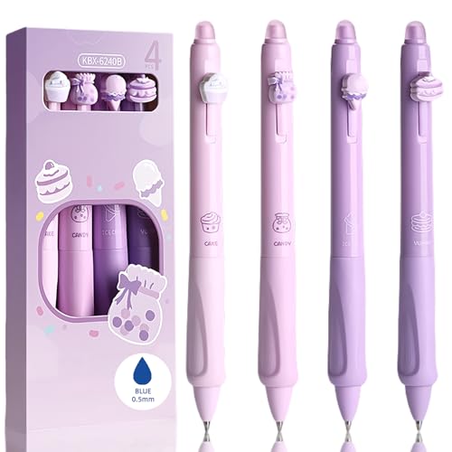 Radierbarer Kugelschreiber Stifte Set mit 4 Stift Kuchen Eis Nachspeisen Yummy- Kugel am Ende zum Entfernen der Tinte - Kugelschreiber Blau - Durchmesser der Mine 0,5 - Kugelschreiber Radierbar von KCatsy