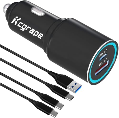 48W Zigarettenanzünder USB C,Auto Ladegerät PD 30W & USB A 18W mit LadeKabel für iPhone 15/15 Pro/15 Pro Max/15 Plus/Samsung Galaxy A54 5G/A53 S24 S23 S22 Plus Ultra A15 A23 A25 A35 A55,Kfz Adapter von KCgrape