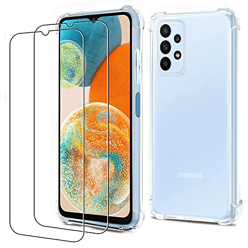 Für Samsung A23 5G Hülle mit 2 Stück Schutzfolie,Samsung Galaxy A23 5G Handyhülle,Displayschutzfolie,Dünne Weiche TPU Transparent Stoßfest Schutzhülle Kratzfest Handy-hulle Case Cover,6,6 Zoll von KCgrape