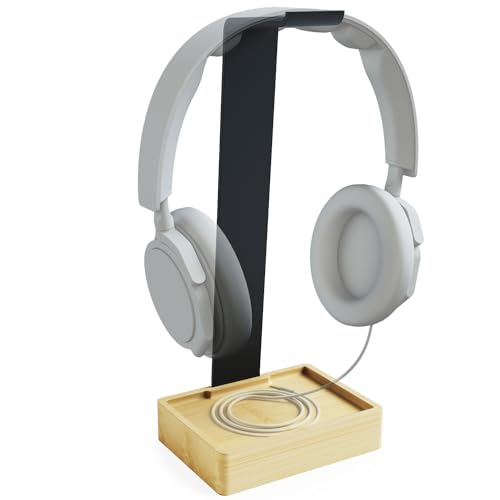 KD Essentials – Headset Ständer & Kopfhörer Halter, plastikfrei aus extrem stabilem Metall und Bambus – praktische Halterung schont das Headset und sorgt für mehr Ordnung auf dem Schreibtisch von KD Essentials