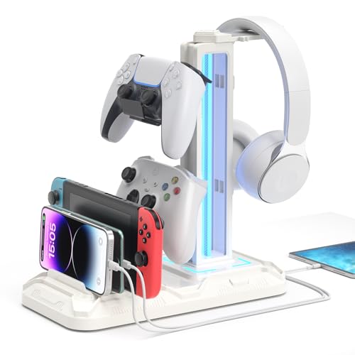 KDD Controller Halterung mit Telefonhalter - Abnehmbare Headset Halterung mit 9 Lichtmodi - Drehbarer Kopfhörer Halter Gaming mit USB Ladeanschluss - Controller Halter für Gaming PC Zubehör Lagerung KDD Controller Halterung mit Telefonhalter - Abnehmbare Headset Halterung mit 9 Lichtmodi - Drehbarer Kopfhörer Halter Gaming mit USB Ladeanschluss - Controller Halter für Gaming PC Zubehör Lagerung von KDD