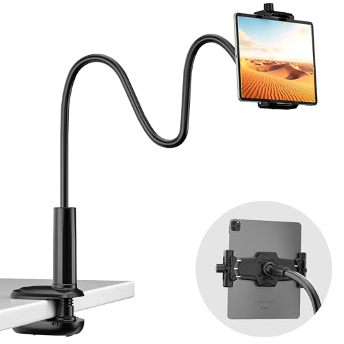 KDD Gooseneck Tablet Holder for Bed, Adjustable ipad Stand for Desk with Headphone Hanger, 39-inch Flexible Long Arm Clip Phone Mount for Bedside & Headboard Clamp von KDD