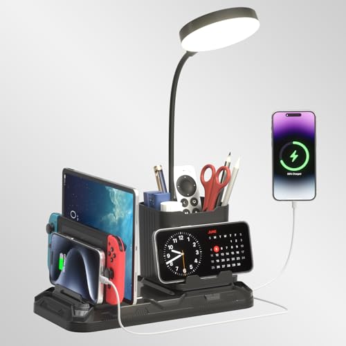 KDD Schreibtischlampe LED Dimmbar mit USB A&C Ladeanschluss - Tischlampe mit Stift & Handyhalterung - 360° Schwanenhals Nachttischlampe mit Ladefunktion & Geräteschlitz für Zuhause Büro Wohnheim KDD Schreibtischlampe LED Dimmbar mit USB A&C Ladeanschluss - Tischlampe mit Stift & Handyhalterung - 360° Schwanenhals Nachttischlampe mit Ladefunktion & Geräteschlitz für Zuhause Büro Wohnheim von KDD
