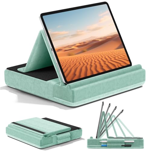 KDD Tablet-Kissenständer, mehrere Winkel, iPad-Halterung für Schoß, Bett und Schreibtisch, faltbares weiches Pad-Dock mit Stylus-Halterung, kompatibel mit iPad Pro 12.9, 10.5, 11, Air, Mini, Handys von KDD