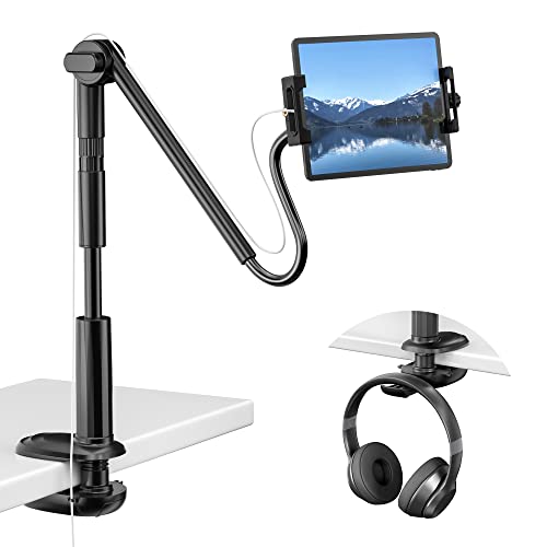 KDD Tablet Ständer Schwanenhals für Bett, 360° Verstellbar iPad Halterung Schreibtisch, Flexible Handy Halter für Videoaufnahmen, Bett- und Kopfteilklemme für iPad Pro 12.9 Air 4.7"-12.9" (Schwarz) von KDD