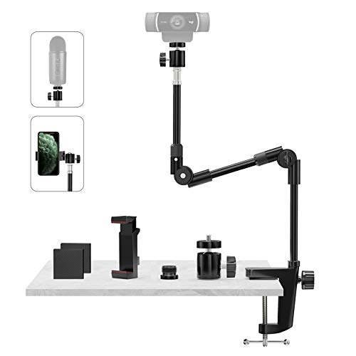 KDD Webcam Halterung Kamerahalterung 63,5cm, Stand mit Handyhalterung & 5/8" Shraube, Lichtstativ Klemme 360° Schwanenhals für Logitech C922 C930e C920 C925e C615 Brio 4K, GoPro Hero Blue Yeti von KDD