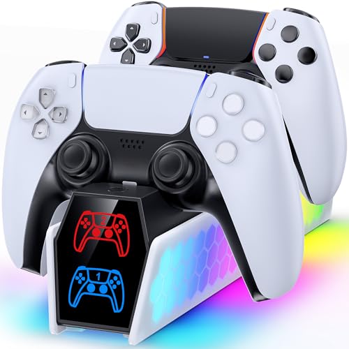 PS5 Controller Ladestation für PS5 Dualsense Edge Controller, PS5 Ladestation mit RGB Licht & LED Anzeige, Ladestation PS5 Controller Zubehörset mit USB C Kabel, PS5 Zubehör von KDD