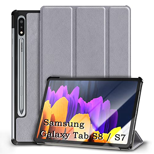 Kdely Hülle Kompatibel mit Samsung Galaxy Tab S8 / S7 11 Zoll, Premium PU Leder Schutzhülle Case, Ultra Dünn Leicht Smart Cover mit Auto Schlaf/Wach Funktion mit Standfunktion - Gray von KDELY