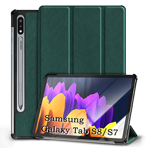 Kdely Hülle Kompatibel mit Samsung Galaxy Tab S8 / S7 11 Zoll Tablet, Hochwertiges PC Case Cover mit Standfunktion Ultra Dünn Leicht Smart Cover mit Auto Schlaf/Wach Funktion - Grün von KDELY