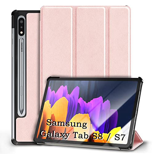 Kdely Hülle Kompatibel mit Samsung Galaxy Tab S8 / S7 11 Zoll Tablet, Hochwertiges PC Case Cover mit Standfunktion Ultra Dünn Leicht Smart Cover mit Auto Schlaf/Wach Funktion - Rosa von KDELY