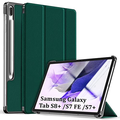 Kdely Hülle für Samsung Galaxy Tab S8+ /S7 FE /S7+ 12.4 Zoll Cover Ultra Dünn Schutzhülle Case mit Standfunktion Auto Schlafen/Wachen Funktion - Dunkelgrün von KDELY
