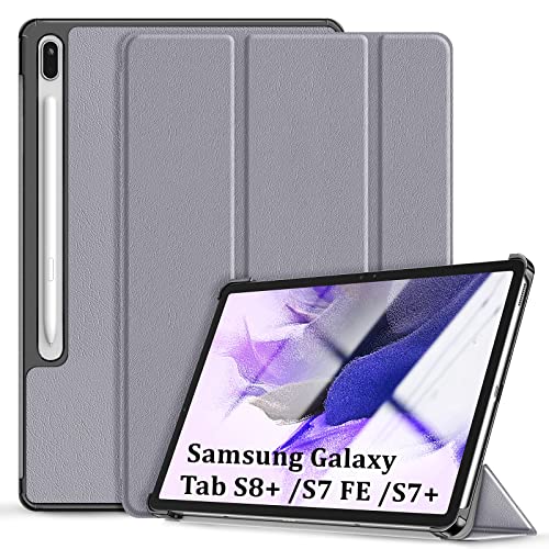 Kdely Hülle für Samsung Galaxy Tab S8+ /S7 FE /S7+ 12.4 Zoll Cover Ultra Dünn Schutzhülle Case mit Standfunktion Auto Schlafen/Wachen Funktion - Grau von KDELY