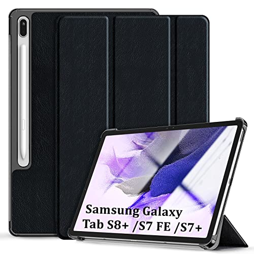 Kdely Hülle für Samsung Galaxy Tab S8+ /S7 FE /S7+ 12.4 Zoll Cover Ultra Dünn Schutzhülle Case mit Standfunktion Auto Schlafen/Wachen Funktion - Schwarz von KDELY