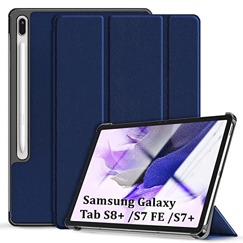 Kdely Hülle für Samsung Galaxy Tab S8+ /S7 FE /S7+ 12.4 Zoll Ultra Dünn Smart Case Schutzhülle mit Standfunktion Auto Schlafen/Wachen Funktion - Navy Blau von KDELY