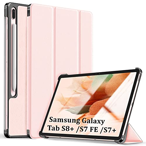 Kdely Hülle für Samsung Galaxy Tab S8+ /S7 FE /S7+ 12.4 Zoll Ultra Dünn Smart Case Schutzhülle mit Standfunktion Auto Schlafen/Wachen Funktion - Rosa von KDELY