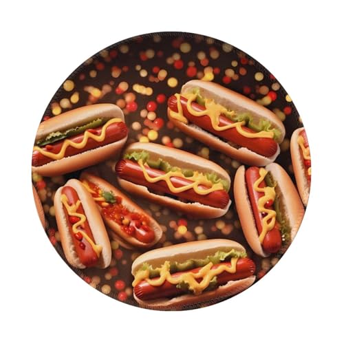 Fun Food Hot Dogs Runde Mauspads, 20 cm, rutschfeste Mauspads für Gaming, Büro und Zuhause, mit kleiner Größe und glatter Oberfläche von KDKJEDPEAF