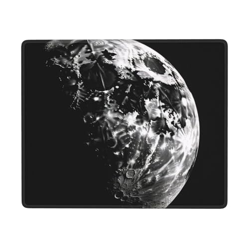 Lustiges Mauspad für Schreibtisch, schwarzer Hintergrund, Monddruck, fortschrittliches Computer-Mauspad mit wasserdichter Oberfläche und stabiler, rutschfester Gummiunterseite (horizontal) von KDKJEDPEAF