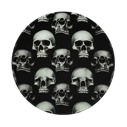 Mauspads mit Totenkopf-Motiv, rund, rutschfest, für Gaming, Büro und Zuhause, mit kleiner Größe und glatter Oberfläche, 20 cm, Schwarz von KDKJEDPEAF