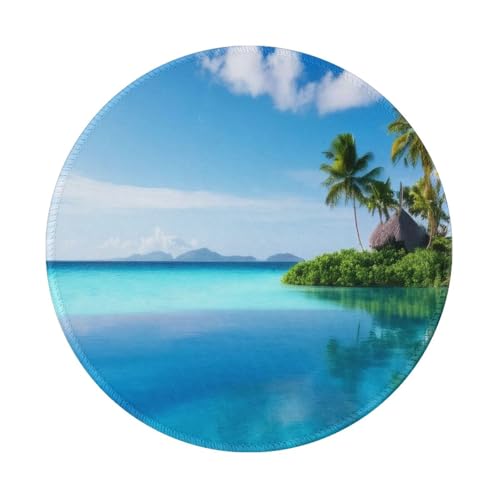 Runde Mauspads, Motiv: schöne Insel im Meer, 20 cm, rutschfeste Mauspads für Gaming, Büro und Zuhause, mit kleiner Größe und glatter Oberfläche von KDKJEDPEAF