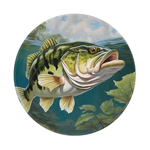 Runde Mauspads mit Bass-Angelwelle, 20 cm, rutschfeste Mauspads für Gaming, Büro und Zuhause, mit kleiner Größe und glatter Oberfläche von KDKJEDPEAF