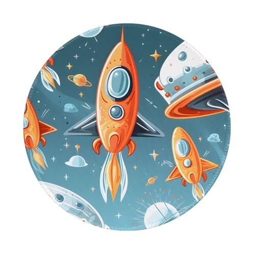 Runde Mauspads mit Cartoon-Raketen, 20 cm, rutschfest, für Gaming, Büro und Zuhause, mit kleiner Größe und glatter Oberfläche von KDKJEDPEAF