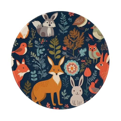 Runde Mauspads mit Eule, Kaninchen, Vögel, Fuchs, 20 cm, rutschfeste Mauspads für Gaming, Büro und Zuhause, mit kleiner Größe und glatter Oberfläche von KDKJEDPEAF