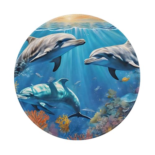 Runde Mauspads mit süßem Delfin, 20 cm, rutschfest, für Gaming, Büro und Zuhause, mit kleiner Größe und glatter Oberfläche von KDKJEDPEAF