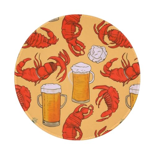 Rundes Mauspad mit Bier- und Krebsmuster, 20 cm, rutschfest, für Gaming, Büro und Zuhause, mit kleiner Größe und glatter Oberfläche von KDKJEDPEAF