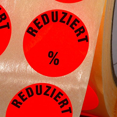 100 Etiketten Sonderpreis Reduziert% Haftpapier 30 mm rund leuchtend rot beschriftbar von KDS
